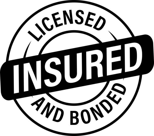 licensed insured and bonded vector icon, line art, black in color